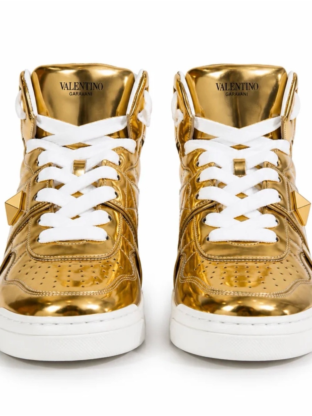 RP $980. Valentino Garavani One Stud Metallic Gold High-Top Sneakers. Size 9.
